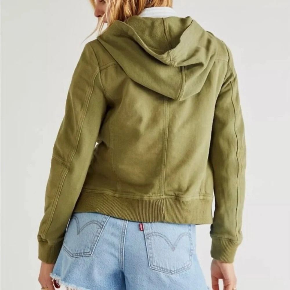 ❤️ Free People Carmen Moto Hoodie Jacket Cardigan NWT Olive Women’s Small - Picture 3 of 9